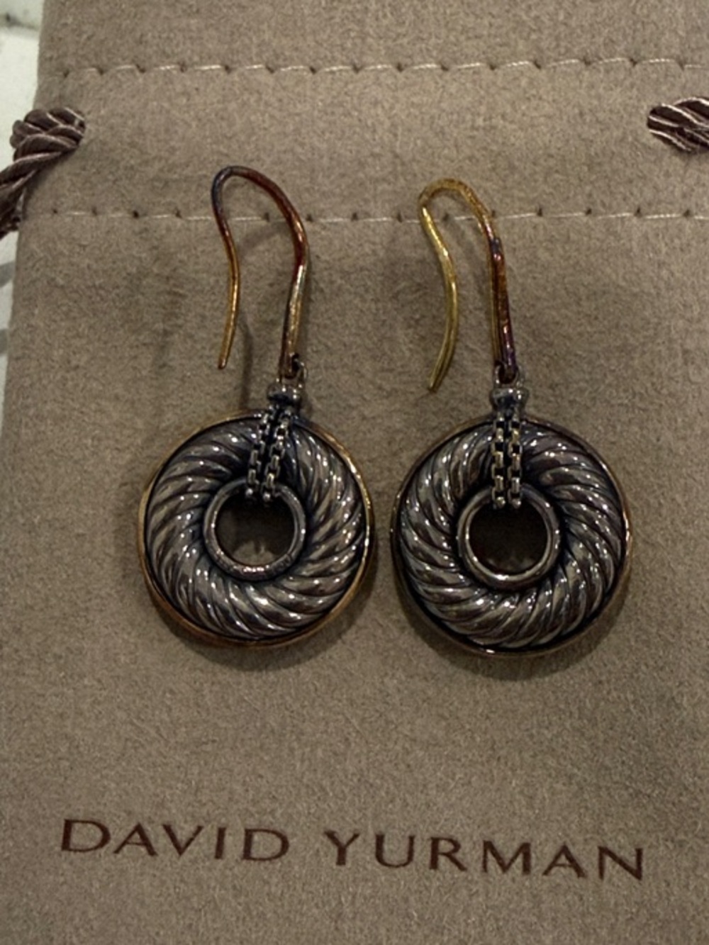 David Yurman Two-Tone Cable Drop Earrings